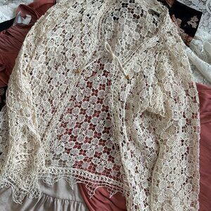 Vintage Ivory Woven Lace Cardigan